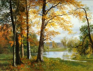 A Quiet Lake by Albert Bierstadt Oil Painting Reproduction