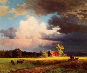 Bavarian Landscape also known as Red Barn by Albert Bierstadt Oil Painting Reproduction