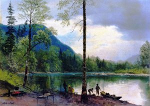 Campers with Canoes by Albert Bierstadt Oil Painting Reproduction