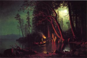 Lake Tahoe, Spearing Fish by Torchlight by Albert Bierstadt Oil Painting Reproduction