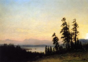 Landscape with Deer, View of Estes Park, Colorado by Albert Bierstadt Oil Painting Reproduction