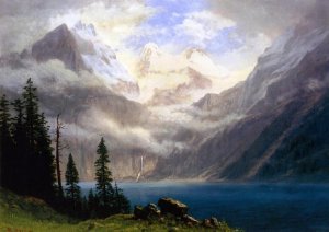 Mountain Scene by Albert Bierstadt Oil Painting Reproduction