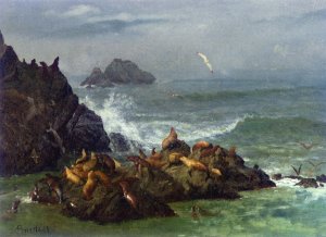 Seal Rocks, Pacific Ocean, California by Albert Bierstadt Oil Painting Reproduction