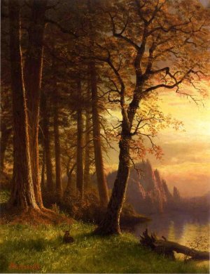 Sunset in California - Yosemite by Albert Bierstadt Oil Painting Reproduction