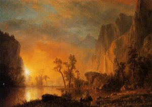 Sunset in the Rockies by Albert Bierstadt Oil Painting Reproduction