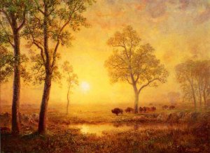 Sunset on the Mountain by Albert Bierstadt Oil Painting Reproduction