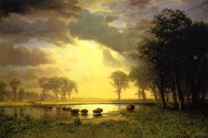 The Buffalo Trail by Albert Bierstadt Oil Painting Reproduction