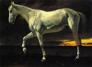 White Horse and Sunset by Albert Bierstadt Oil Painting Reproduction